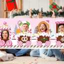 Pink Gingerbread Train Photo Props Large Christmas Train Shaped Backdrop Banner Xmas Gingerbread Party Decorations for Winter Holiday Festival Photo Booth Background Home Class Decor Party Supplies