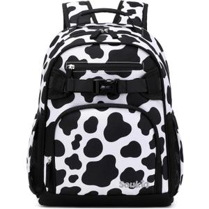 2 x Cute Small Little Kids Cow Print Backpack Kindergarten Preschool Backpacks for Girls Ages 2-4-6 (Black Cow Print)