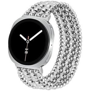 Dressy Beaded Bracelet Compatible with Samsung Galaxy Watch 8 Band 40mm 44mm/8 Classic 46 mm Women, Fashion Cute Strechy Stainless Steel Beads Strap for Galaxy Watch 8