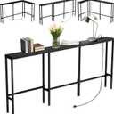 70" Narrow Console Sofa Table with Power Outlets & 2 USB Ports, L Shaped Behind Couch Table Skinny, 3 Assembly Options Entryway Tables with Charging Station for Living Room, Hallway, Black, 70IN