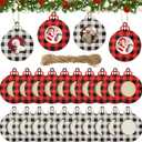 2 x 24 Pieces Wooden Christmas Picture Frame Ornaments with Twine, Buffalo Plaid Picture Frames Round Photo Frame Ornaments Xmas Family Tree Picture Frame for Xmas Holiday Party Decoration Supplies (Assorted Color)