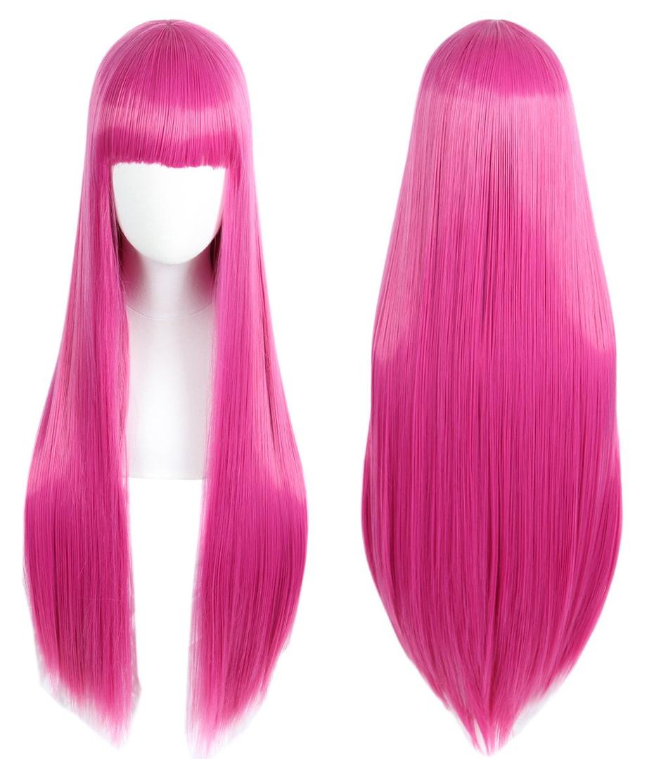 Linfairy Anime Hot Pink long Princess Wig Halloween Costume Cosplay Wig for Women 85CM (1 Count, Rose Red)
