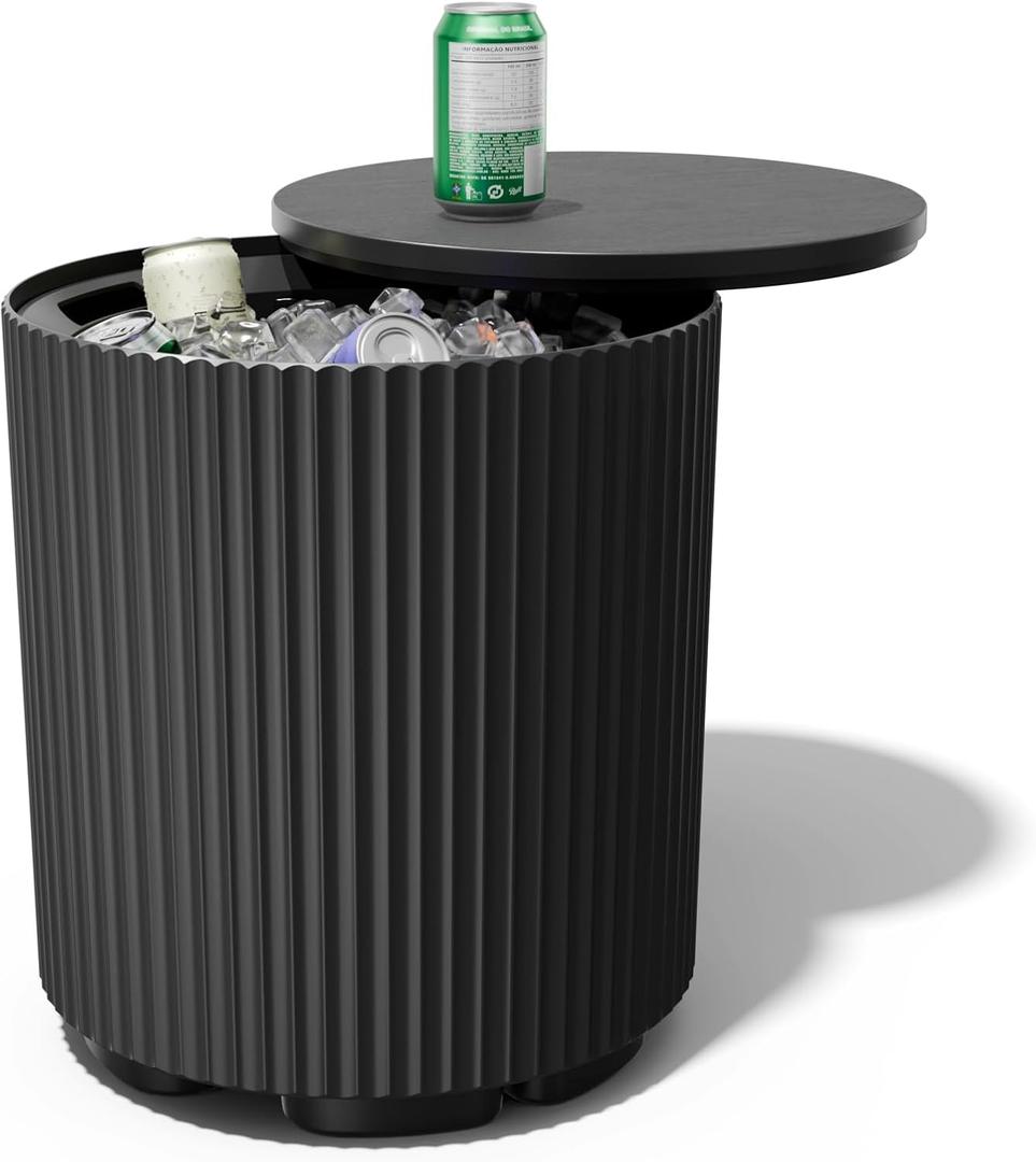 Outdoor Cooler Side Table, Portable Ice Bucket Cooler, Patio Table and Ice Chest Storage, Outdoor Ice Chest Side for Parties Picnics Beach, Black (1 pack)