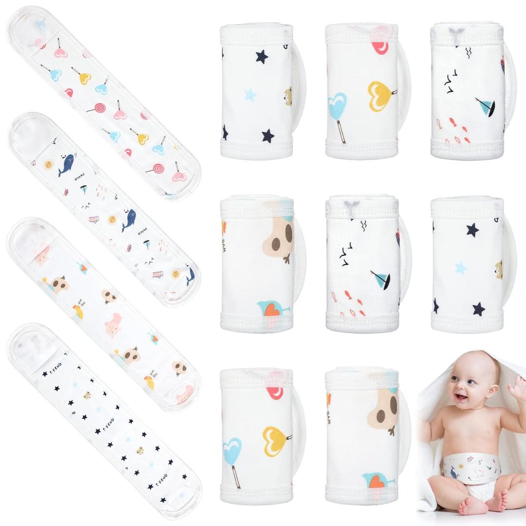 Seematn 8 Pcs Cartoon Cotton Baby Infant Umbilical Cord Belly Bands Belly Protector Baby Belly Button Band Bellies Umbilical Hernia Belt Soft Newborn Navel Belt for 0-12 Months, 4 Styles