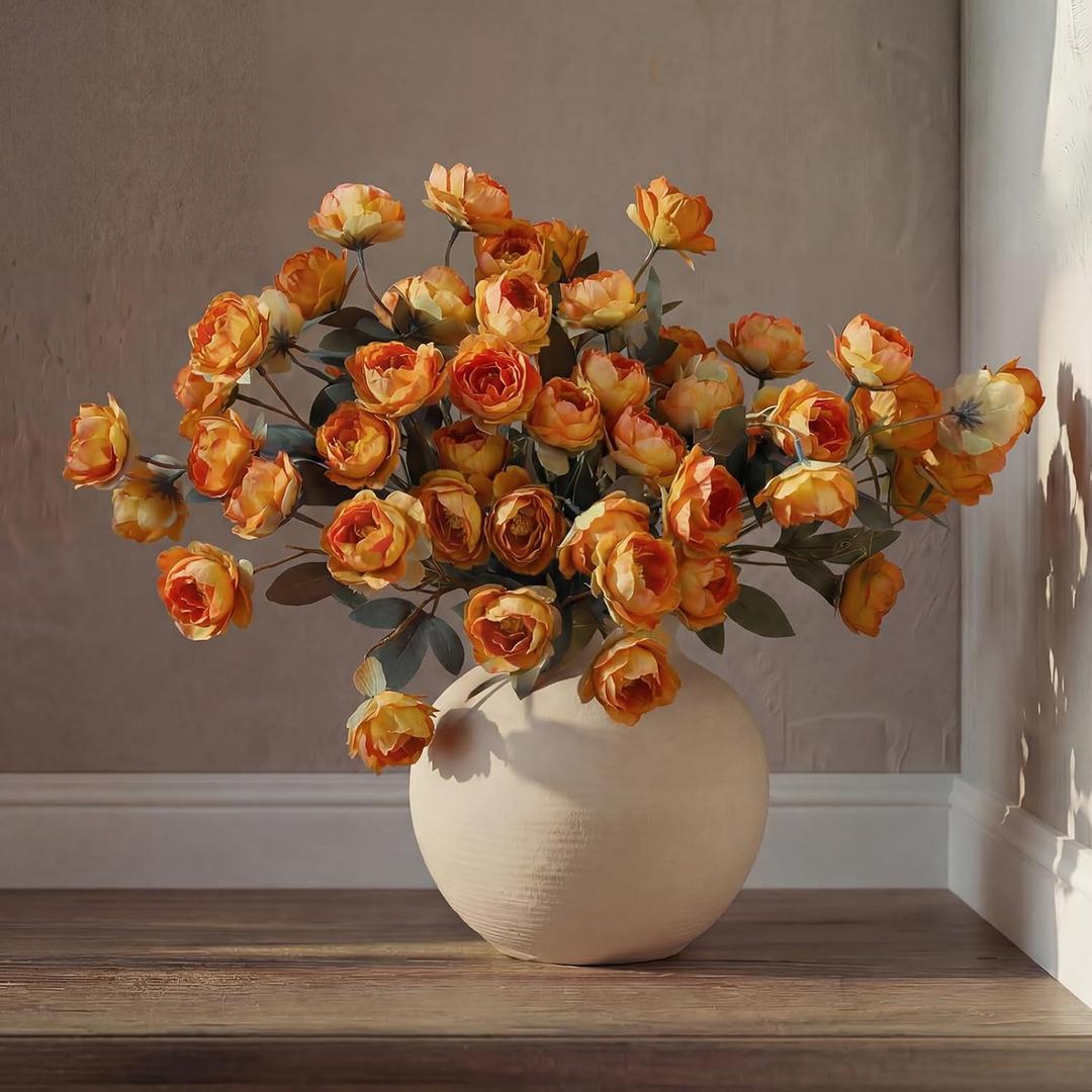 6 Pcs 32" Large Caramel Artificial Peonies Stems Flowers, Real Look Faux Silk Peony Bouquet 42 Heads Total for Vase Filler, Farmhouse Rustic Neutral Home Decor, Wedding Centerpieces