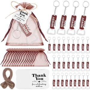 Junkin 30 Set Western Cowboy Party Favors Mental Bottle Opener Keychain Bulk with Organza Bags Thank You Tags and Rope for Birthday Baby Shower Wedding Wild West Derby Party Decorations (HOWDY 2)