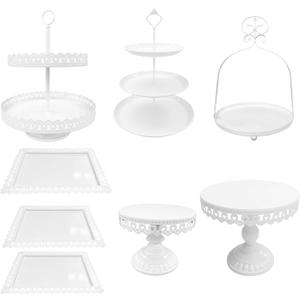 8 Pcs Cake Stands Set Metal Dessert Table Display Tiered Cupcake Holder Candy Donut Fruit Plate Cake Serving Tray with Handle Treats Serving Tower for Wedding Birthday Party Decorations (White)