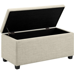 Amazon Basics Upholstered Storage Rectangular Ottoman and Entryway Bench, Polyester, Beige, 90.17 cm (W) × 41.91 cm (D) × 43.18 cm (H).