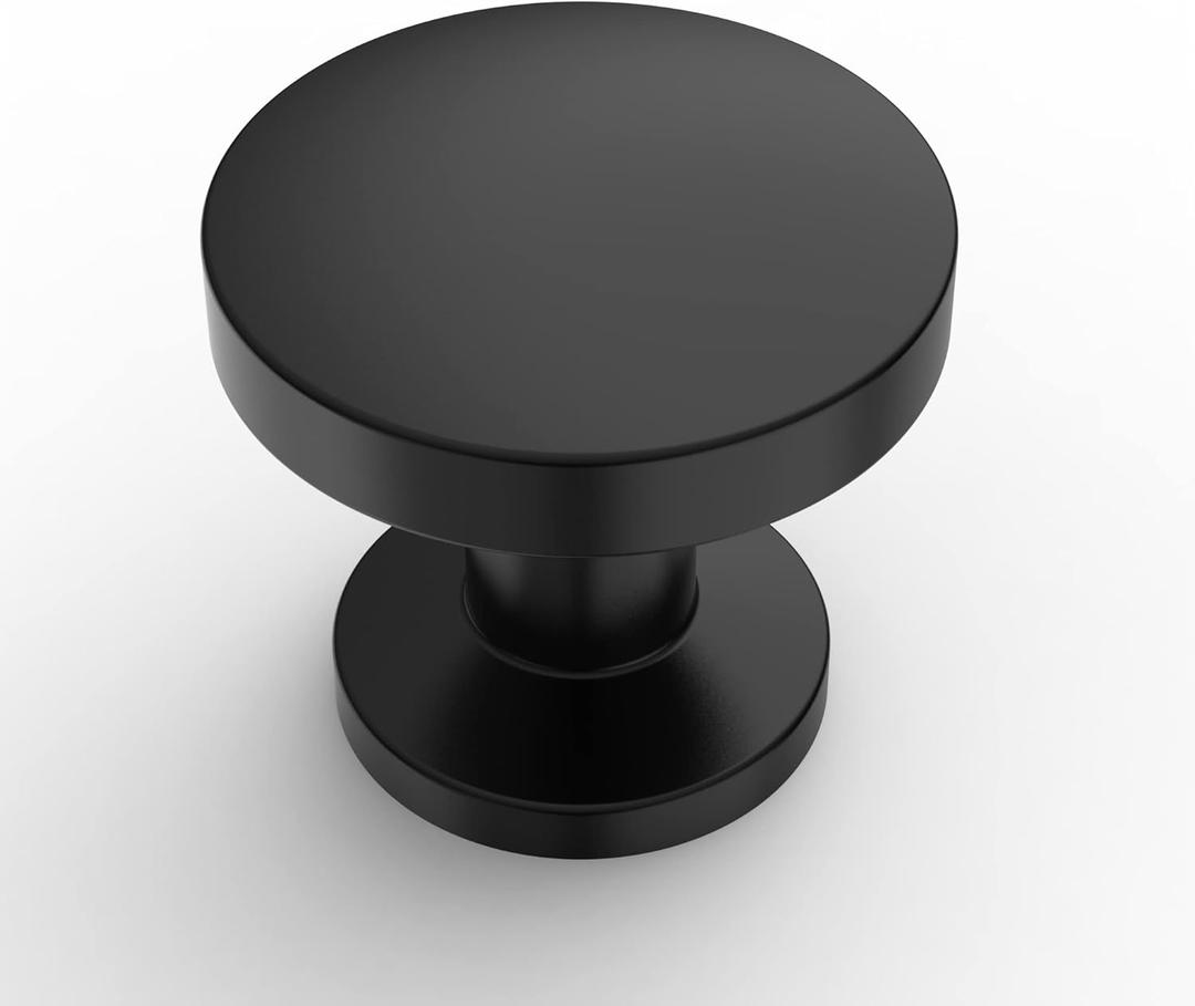 Amerdeco 10 Pack Matte Black Cabinet Knobs 1.2 Inch(30mm) Single Hole Cabinet Handles Round Dresser Knobs Drawer Knob for Bathroom Cabinets