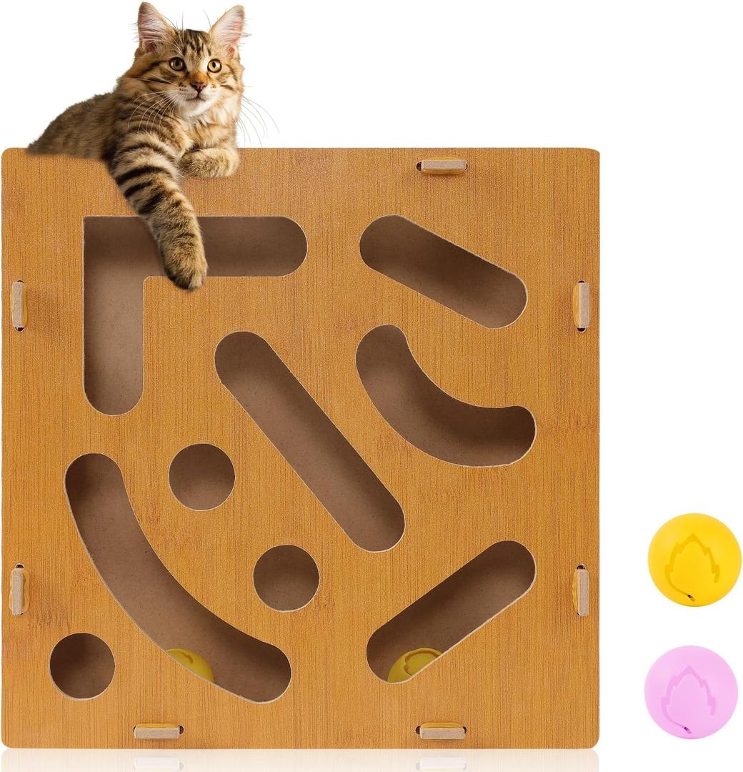 Cat Nail File For Indoor Cats with 2 Bell BallsCat Scratch Puzzle Enrichment Box,Maze Cat Nail File Enrichment Box,Interactive Cat Scratching Board,A Stress-Free Alternative to Nail Trimming,with Built-in Bell Ball for Indoor Cats