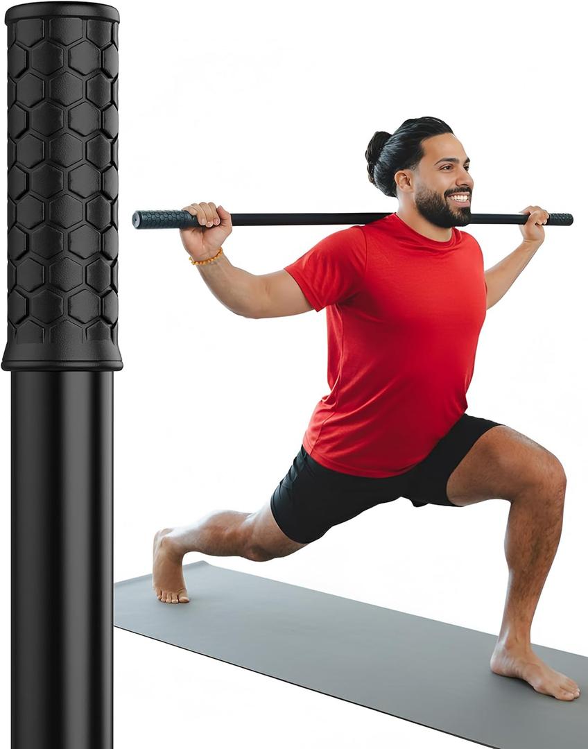 5ft Yoga Stick Made from Natural Bamboo - Stretching Stick for Mobility, Balance, Pilates & Physical Therapy - Exercise Stick with Non-Slip Ends - Includes 20+ Video Tutorials (Abyss Black)
