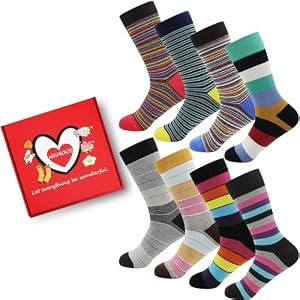 NKMOOS Colorful Striped Socks Women Cotton, Thin Women's Crew Socks Size 7-9, Fashion Funny Novelty Classic Soft Cozy Casual Breathable Work Holiday or Birthday Gifts for Women Sock for Trouser 8 Pairs