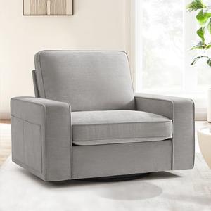 BEDHOURS Swivel Accent Chair for Living Room and Bedroom Single Sofa Chair Soft&Breathable Chenille Fabric Padding with Extra Wide Armrest Washable Detachable Cover (Chenille,Light Gray)