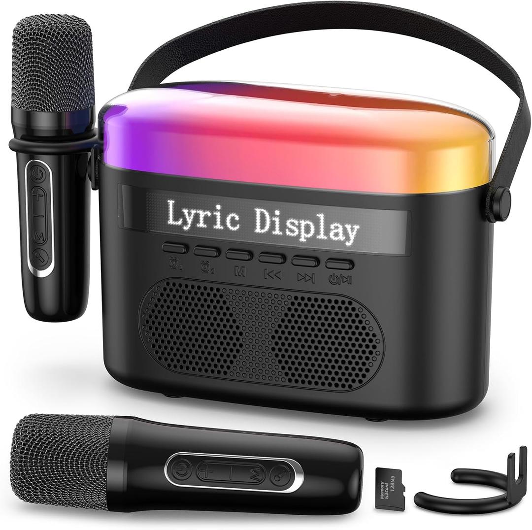 Karaoke Machine for Kids & Adults with Lyrics Display Screen Portable Bluetooth 5.3 Karaoke Speaker with High Power Dual Speakers with Timer White Noise & Night Light Home & Outdoor Party (Black)