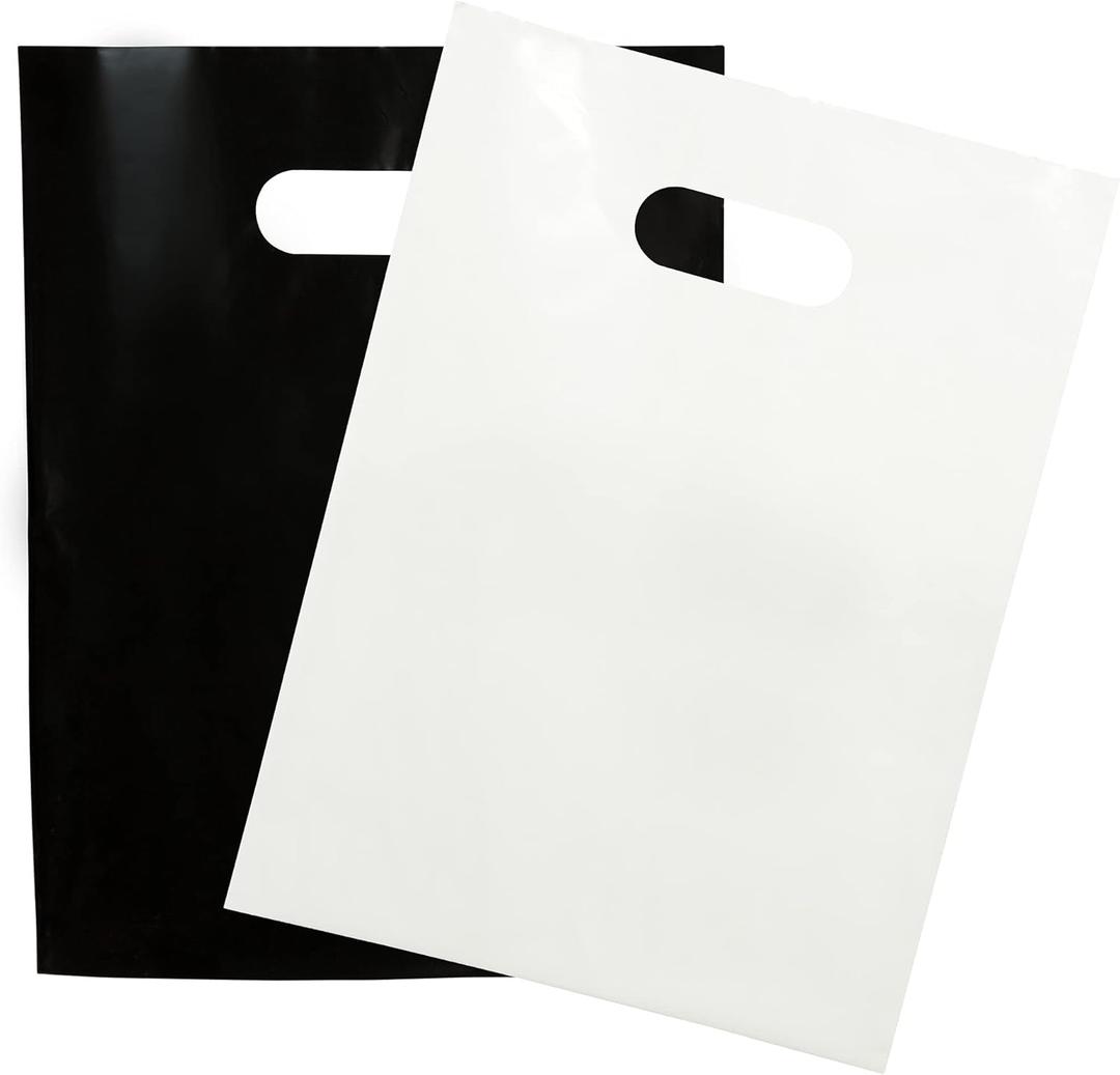 Choice Marts 200 Black & White Bags for Small Business 100 Black and 100 White 1.5Mil Thick 9"x12" Perfect for Merchandise Retail And Boutique Thick Glossy With Handles