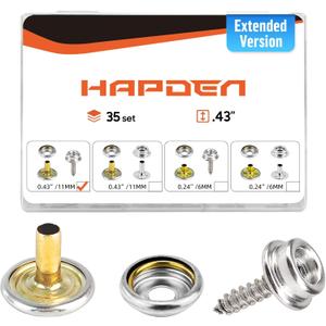 Hapden 105 Pcs Extended Version Canvas Snaps Kit, Heavy Duty Snaps, Stainless Steel for Fabric, Boat Cover, Tarps, DIY Projects Within 0.32, Cap Post is 0.43" Long