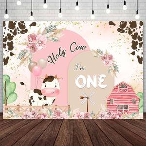 7x5ft Holy Cow I'm One Birthday Backdrop for Girls Boho Pampas Floral Arch Farm Cow 1st Birthday Photography Background Holy Cow First Birthday Party Decorations Banner Photo Props