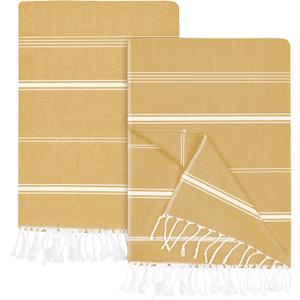 Utopia Towels Pack of 2 Turkish Beach Towel, 40 by 72 Inches, Oversized 100% Cotton, Sand Free Lightweight Absorbent Quick-Dry Beach Blanket, Extra Large Turkish Bath Towels for Travel and Pool, Buff