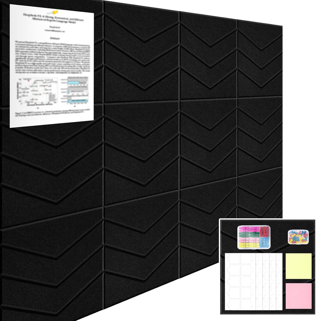 Large Cork Board 48"x36", 12 Pack Felt Bulletin Board for Walls Black Cork Boards Tiles with Sticky Notes, Push Pins & Clips,Tack Board for Office Home
