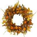 YNYLCHMX 18" Fall Wreaths for Front Door, Artificial Autumn Wreath with Cape Gooseberry and Ginkgo Leaves for Home Porch Window Wall Farmhouse Decor, Indoor Outdoor, Holiday Decor