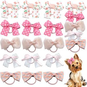 20pcs Dog Hair Bow Bowknot, Dog Bows Cute, Puppy Hair Bows Mix Styles Pet Grooming Rubber Bands Dogs Hair Accessories Handmade Hair Bows for Yorkie Puppy Dogs