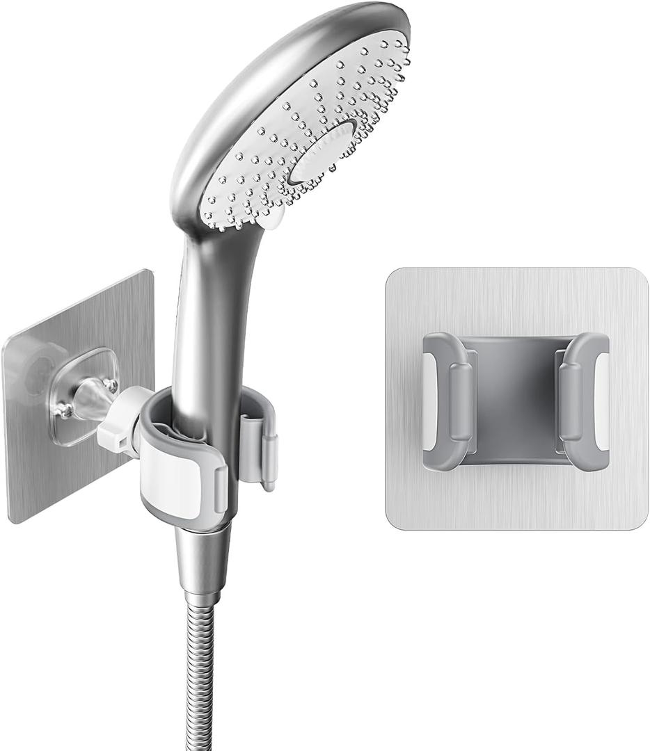 Adjustable Wall Mounted Shower Head Holder, Strong Adhesive & Drilling 2 Installation Methods, 360° Swivel Handheld Shower Wand Holder for RV Kids’ Bathroom Shower Accessories （White）
