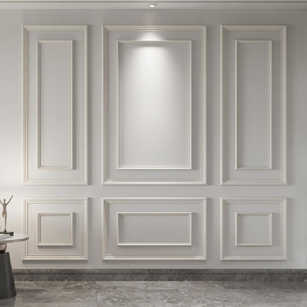 Art3d Premade Bilinear Frame Accent Molding Set, Pre-Cut Decorative Wainscoting Panel for Home Décor, Ready-to-Assemble Glue-On Wall Trim for Living Room Bedroom Corridor, 6 Separate Bilinear Frame