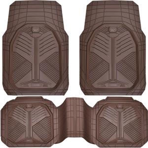 CAR PASS Heavy Duty Car Floor Mats, All Weather Car Mats Full Set, Universal Automotive Mats 3 Pieces Trim to Fit for Sedans SUVs Trucks, Deep Dish Waterproof Anti-Slip Rubber Floor Mats 3pcs, Brown