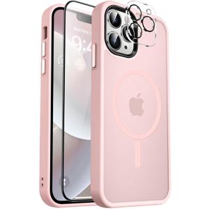 MOCCA Strong Magnetic for iPhone 12 Pro Max Case,[Compatible with Magsafe][Glass Screen Protector+Camera Lens Protector] Slim Thin Shockproof Cover Phone Case for iPhone 12 Pro Max 6.7",Pink