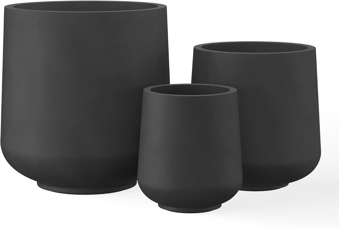 Kante 15.3"+11.6"+8.2" Dia Round Concrete Planter, Large Outdoor Indoor Planter Pots Containers with Drainage Holes and Rubber Plug for Home Garden Patio, Black, Set of 3: 15.3" + 11.6" + 8.2" D