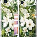 Compatible with iPhone 17 Air Case Card Holder for Women Cute Design,Wallet Phone Cases Transparent Cool Kawaii Protective (Clear Green Flowers Tropical Jungle)