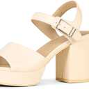 Amazon Essentials Women's Platform Ankle Strap Block Heel Sandal (7, Pale Beige)