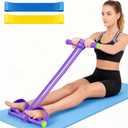 6-Tube Detachable Elastic Yoga Pedal Resistance Band Set, Natural Latex Elastic Fitness Bands for Full Body Workout, Strength Training, Stretching & Rehabilitation Exercises(Purple)