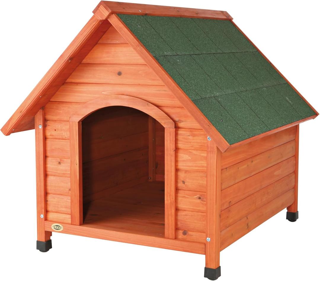 TRIXIE Natura Cottage Dog House Outside Dog House for Large Dogs with Weatherproof Sealer & Peaked Roof, Wooden Dog House with Adjustable Legs for Large Dogs 40 x 33 x 34.5 in Brown)