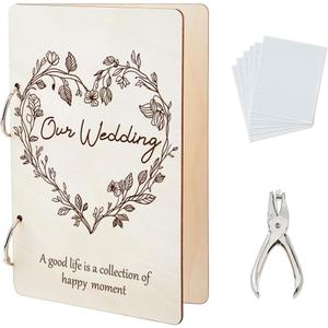 SUPERDANT Our Wedding Greeting Card Organizer Wedding Gift Card Holder Cards Keeper Storage Keepsake Book Binder Holiday Post Cards Photo Album Holder with Punch and 20pcs Inner Pockets, 24x16cm