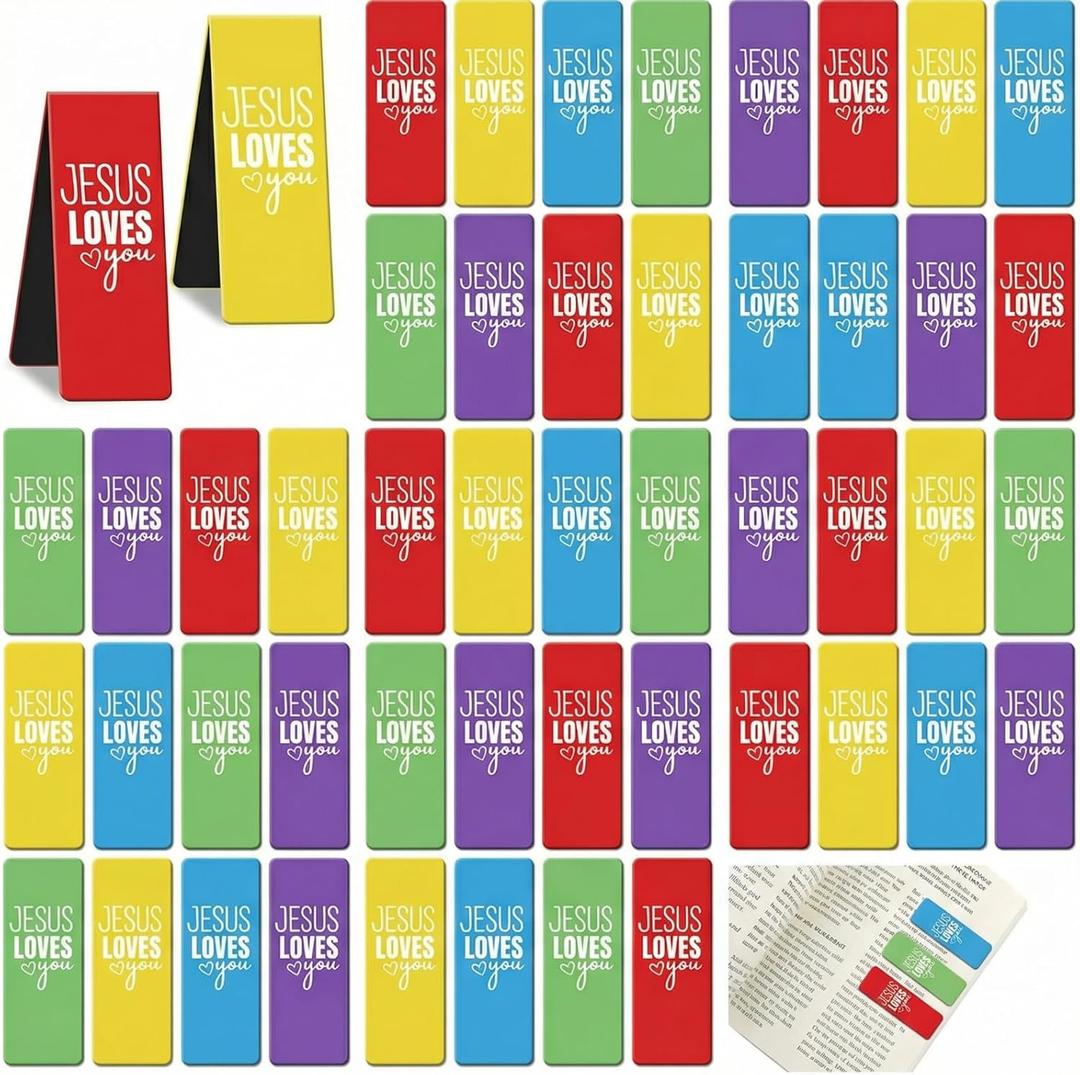 Resurhang 60 Pcs 2'' Jesus Loves You Magnetic Bookmarks, Jesus Gift Bulk, Christian Religious Inspirational Bookmarks, for Teachers Mothers Day Church Gifts First Sunday School Supplies Party Favor