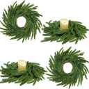 13.5 Inch Norfolk Pine Wreath Candle Rings, 4 Pcs Realistic Soft and Full Mini Christmas Wreath Table Centerpieces Candle Wreaths for Pillar Candles Cedar Small Wreaths for Cabinets Kitchen Windows