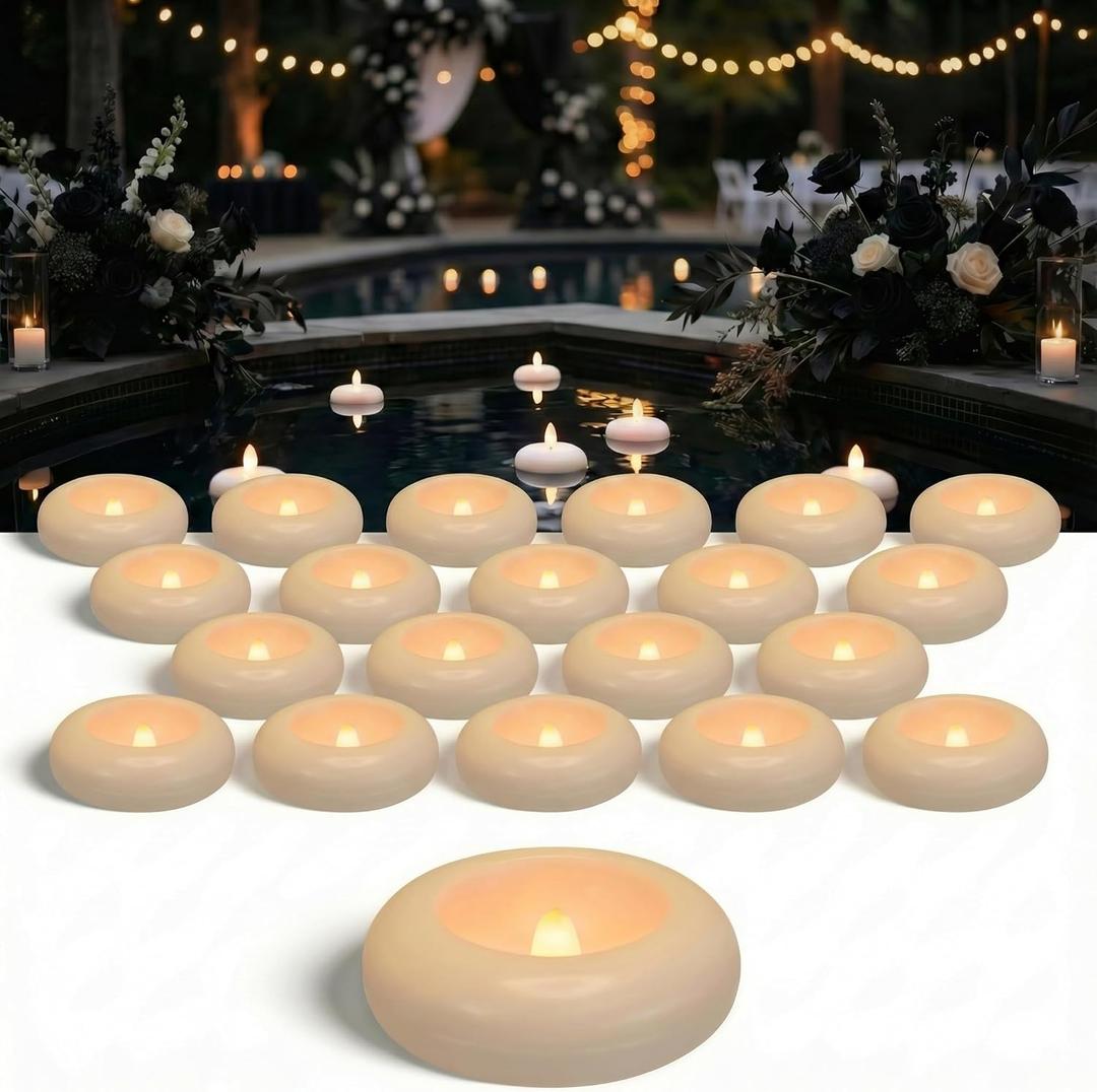 Aignis 24pcs Flameless Floating Candles Waterproof, 200Hr 3LED Floating Tea Lights with Battery, Water-Activated Candles for Pool, Wedding Centerpieces, Bath & Spa, Valentine's Day (Elegant White)