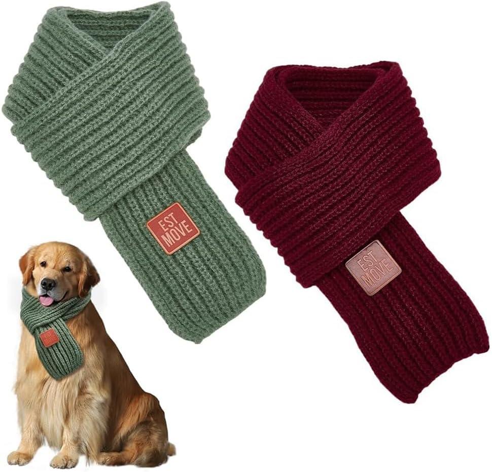 FINGERINSPIRE 2Pcs Polyester Dog Knitted Scarf 37x3.54x0.08inch Red and Green Warm Knitted Christmas Winter Holiday Decoration Scarf Pet Costume Accessories for Small Medium Large Dogs