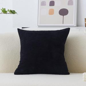 Home Brilliant Super Soft Stripe Corduroy Pillow Covers Fall Decorative Euro Throw Pillow Sham Pillow Cases for Sofa Floor, 26 inches, Black (26" x 26" (Pack of 1))