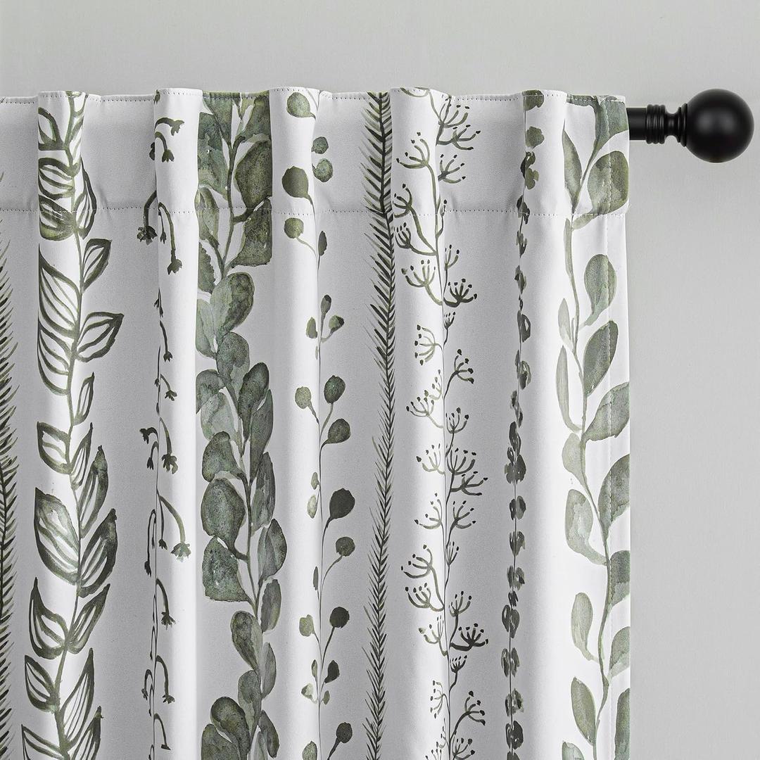 MEETSKY Sage Green Blackout Curtains 72 Inches Long 2 Panels Boho Curtains for Living Room Thermal Insulated Privacy Protection Rod Pocket Drapes for Bedroom, Leaf Print Window Treatment, 50" Wide