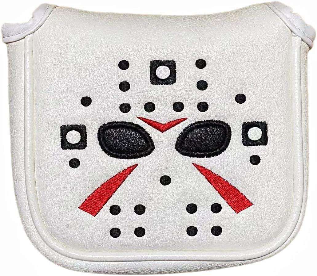 Golf Putter Cover White Mallet Putter Headcover Magnetic Hockey Golf Club Cover Headcover for All Brand 5.51" Width, 5.11" Width