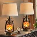LEDIARY 18.72" LED Vintage Lantern Flickering Flame Table Lamps for Bedrooms Set of 2, Small Farmhouse Rustic Vintage End Table Lamps, Halloween Decorative Lantern Bedside Lamps for Living Room (Bronze Brown)
