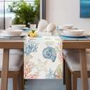 Bonhause Nautical Coastal Table Runner 13x90 Inch Ocean Themed Starfish Coral Conch Beach Kitchen Dinning Table Decoration for Indoor Outdoor Home Party Decor