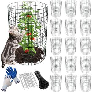 16 Pack Plant Protectors from Animals, 20"x 12" Wire Plant Protector, Wire Cages for Plants with Stakes and Cable Ties, Metal Plant Cages for Plants, Vegetables, Flowers