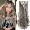 Clip in Hair Extensions, 8PCS 24 Inch Clip in Long Wavy Synthetic Hair Extensions Ash Blonde mix Light Gray Fiber Double Weft Natural Hairpieces for Women