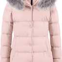 CREATMO US Women's Winter Snow Jacket Long Fur Puffer Coat With Removable Faux Fur Trim (Pink)