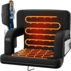 25" Heated Stadium Seats for Bleachers with Back Support, Portable Heated Bleacher Shairs with Backrest Cushion, 6 Reclining Positions, 3 Heat Modes for Outdoor Game Sports
