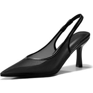 Coutgo Womens Mesh Slingback Kitten Heels Pointed Toe Low Heel Pumps Sexy Dress Shoes, Black, Size 8.5