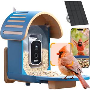 Smart Bird Feeder with Camera, 2.5K UHD Bird Feeder Camera Solar Powered, Sensitive AI Identification, Instant Alerts, Capture Video, IP66 Waterproof for Outdoor, Ideal Gift, Blue